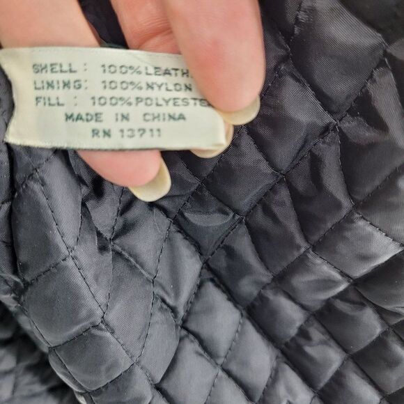 Vintage 80's John Ashford Leather Coat Anorak Jacket Collared Drawstring Black L - Picture 14 of 16